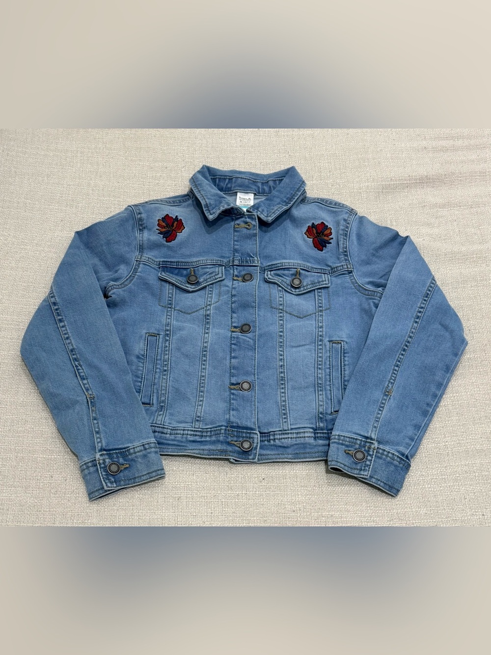 NWT Hope & Wonder Girls 10/12 Embroidered Denim Jacket Floral Bird in light wash